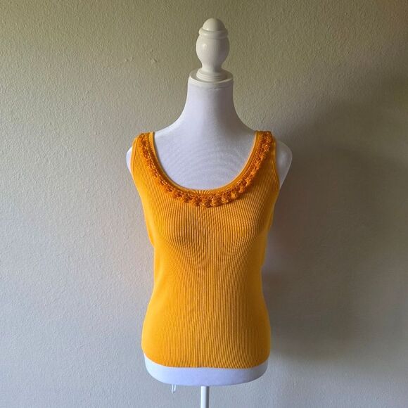 Vintage Cache Orange Beaded Neckline Tank Top Small - Picture 1 of 5